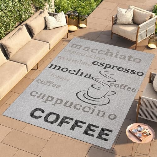 TAPISO Melissa In & Outdoorteppich Grau Schwarz Kaffee 200 x 290 cm | UV-Resistent strapazierfähiger Teppich mit Sisaloptik für Küche Flur Wohnzimmer Balkon Terrasse Modern OEKO-TEX