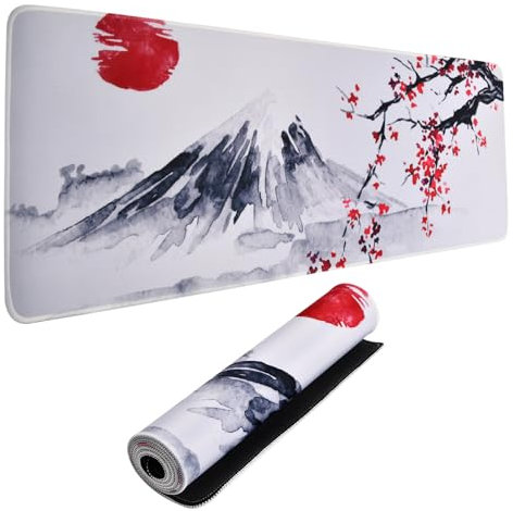 Größere Gaming Mauspad, schwarz und weiß Cherry Blossom, Genähte Kanten, Mauspad, Lange rutschfeste Gummiunterseite, 300x800x2mm, für PC, MacBook, Laptop (C, 2)