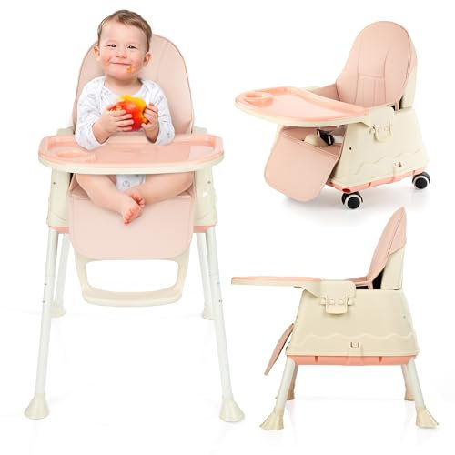 PARVULI Tronas de Bebe con Babero de Silicona | Evolutiva para Bebe de Hasta 25 Kg | Silla de Bebe con Bandeja para Comer | Trona de Bebe Plegable y Ajustable (ROSA)