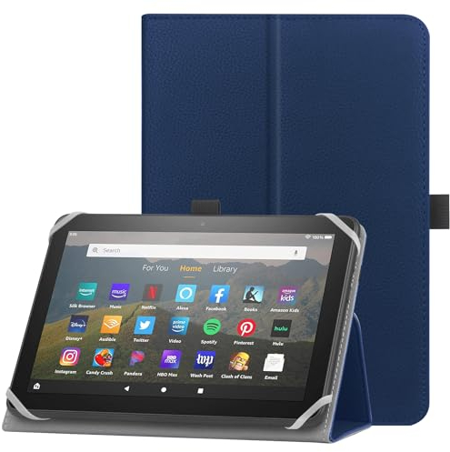 HoYiXi Funda Universal para Tableta de 7 Pulgadas y 8 Pulgadas, Compatible Fire HD 8/HD 8 Plus y 7-8 Samsung Lenovo Android Tableta con Soporte Folio y Correa de Mano Funda Protectora para-Azul