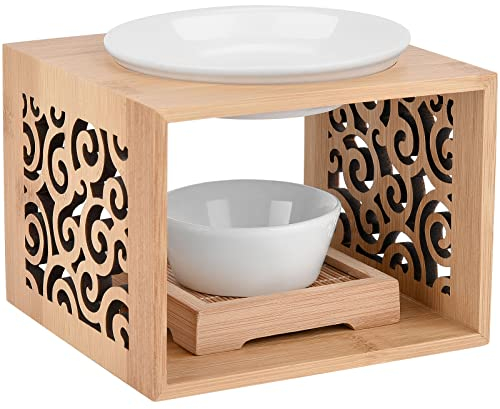 Duftlampe Teelicht, Duftlampe aus Kerami, Aromalampe Teelichthalter Bambus Teelichthalter Öl Brenner Dekorativer Teelichthalter Öl Brenner für Zuhause, Büro, Spa, Yoga