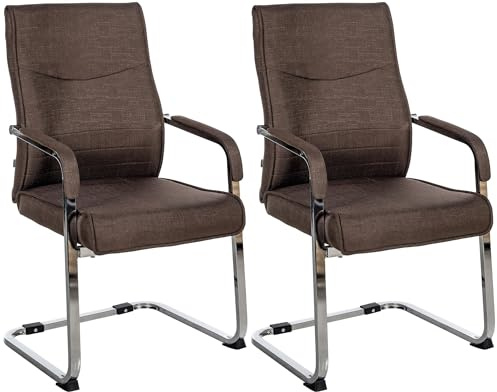 CLP Esszimmerstühle 2er Set ergonomisch Hobart, Freischwinger mit Armlehnen gepolstert, Metallgestelle stabil, Konferenzstühle modern, Farbe:braun, Material:Stoff