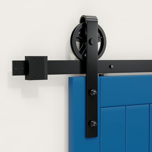 SKYSEN Schiebetür Komplettset 304cm Großes Rad Schiebetürbeschlag für Schiebetürsystem mit Bodenführung, Schiebetür Schiene Perfekt Raumspart Raumtrenner für 1 Innentüren, Zimmertür, Holztür