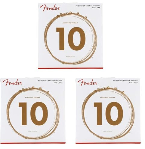 Fender Phosphor Bronze Acoustic 60XL 10-48 - Cuerdas guitarra Light Accessories 073-0060-402 Phosphor Bronze (Paquete de 3)