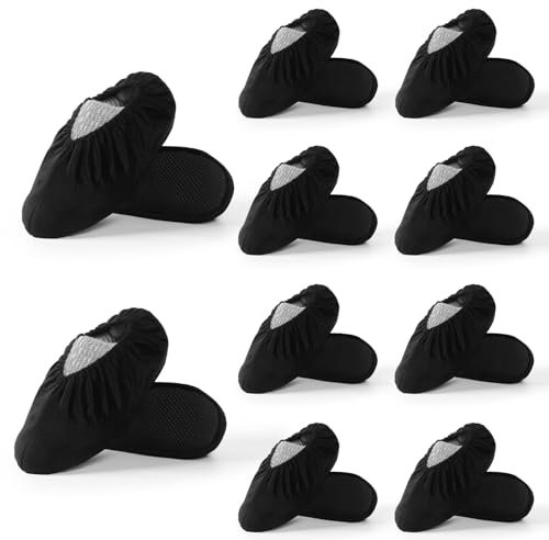 WUFANC Copriscarpe Lavabili - Copri Scarpe da Casa sono Antiscivolo Resistenti All'usura, Lavabili in Lavatrice - Copriscarpe Casa Ospiti Adatti per Diverse Aree Come Pavimenti (Nere-10Paia, L)