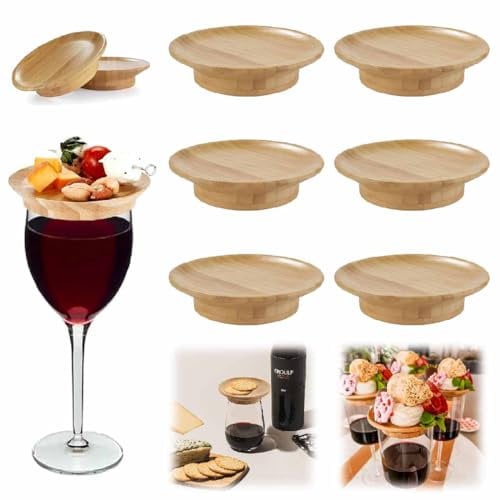 6pcs Wine Glass Charcuterie Topper,Bamboo Glass Topper Appetizer Plates,Bamboo Coasters,Drink Tops,Cup Covers,Wooden Wine Glass Covers,Cocktail Plates for Wine,Wine Accessories (6pcs)