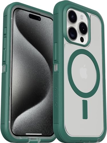 OtterBox iPhone 15 Pro Max Defender Series XT Case with MagSafe, Screenless, Rugged - Non-Retail Packaging - Clear/Green