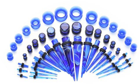 vogem 50 Stück Acryl Tunnel Dehnstab Himmelblau Mit Muster Taper Dehnungstäbe Silikon Ohr Tunnel 1.6mm-12mm Damen Herren Ohrringe