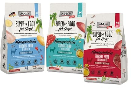 Mac's Dog Trockenfutter Multipack 3 x 750g | Huhn, Rind, Pferd | Mono | Getreidefrei und gut verträglich | hergestellt in der Eifel | Premium Trockenfutter für Hunde