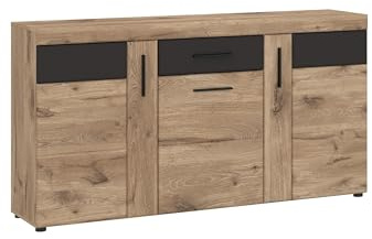 möbelando Sideboard >Grano< in Viking Eiche Dekor/Kosmos GRAU - 156,8x86x40,9 (BxHxT)
