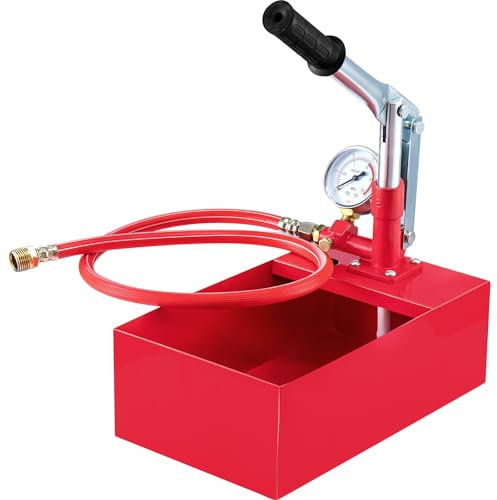 Trintion Abdrückpumpe 5 Liter Manuelle Prüfpumpe 25Bar Aluminiumguss Befüllpumpe mit 1/2 Hochdruckschlauch für Dichtheitsprüfung von Wasser und Heizungsrohren (Rot)