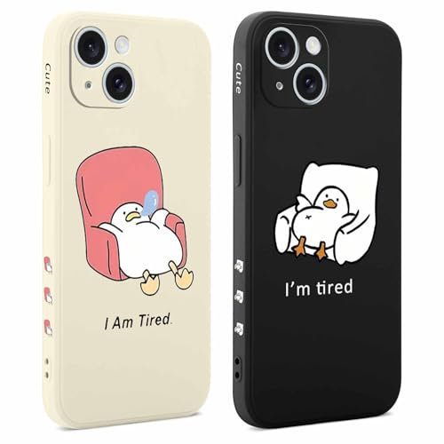 Coiwxmoi 2 Stück Hülle für iPhone 15 6,1 Zoll, Aesthetic Muster Design Mädchen Frauen Handyhülle, Weich Silikon Slim Motiv Stoßfest Case Kratzfeste Süßes Schutzhülle für iPhone 15, Ente
