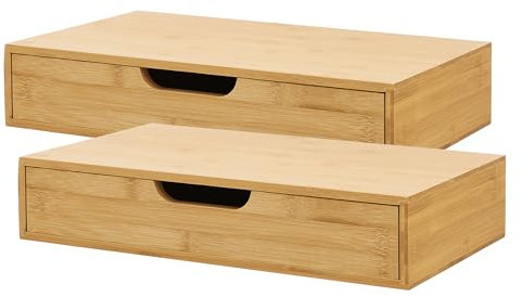 [en.casa] Wandregal 2er Set Bokn mit Schublade Bambus Schweberegal Hängeregal Wandablage Wandboard Nachttisch-Ablage 40 x 24 x 8 cm Wandschublade