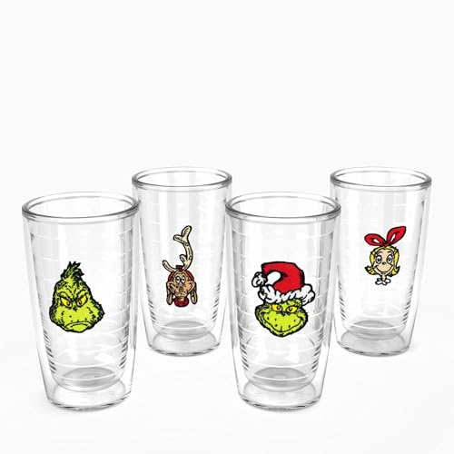 Tervis Dr. Seuss: Grinch – Whoville Collection Made in USA doppelwandiger isolierter Becher hält Getränke kalt und heiß, 473 ml, 4 Stück, klassisch