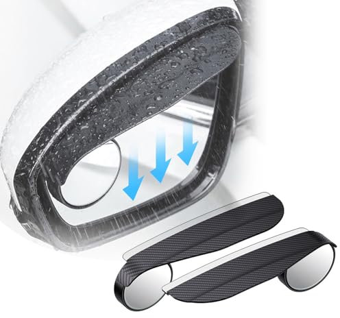 SYPPCH 2 Stück Toter Winkel Spiegel Auto für Citroen ami AMI Xsara Picasso Berlingo C1 C2 C3 Aircross C4, Kohlefaser Auto Regen Visier, Toter Winkel Spiegel Auto mit Regenschutz