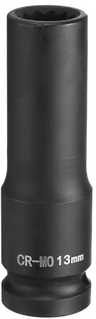 sourcing map 12-Point Deep Impact Socket 1/2 Inch Drive 13mm Metric Chrome Molybdenum Alloy Steel Spindle Axle Nut Impact Socket