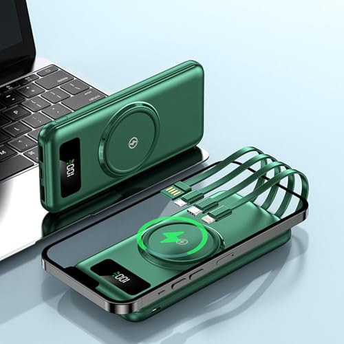 Power Bank 30000mah, Display Power Bank, Fast Charging Power Bank, Four Line Mobile Power, 30000mah Magnetic Power, Fast Charging, Portable Charger (green)