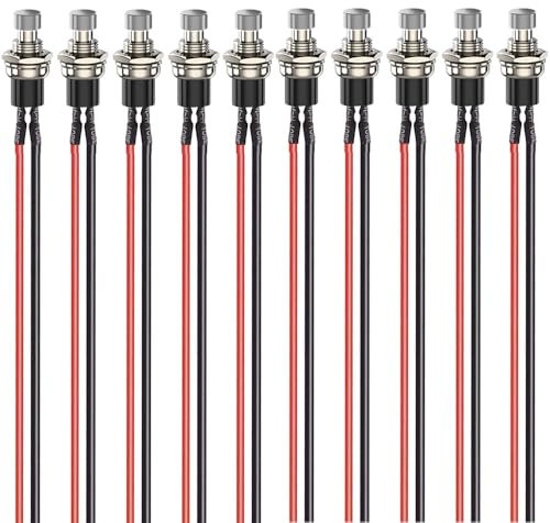 Gebildet 10Stück 7mm 3V-6V-12V-24V-230V/1A Vorverdrahteter Mini-Taster, SPST Normal offen EIN/AUS 2-poliger Runder Knopf für Modelleisenbahn-Hobby (Weiß)
