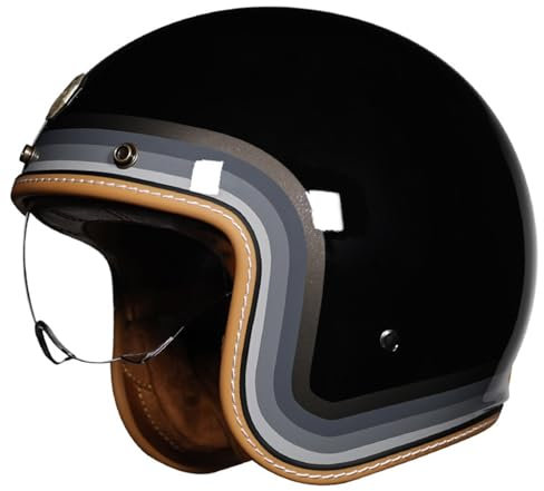 Jethelm, Halbhelm Für Motorradfahrer Mit Offenem Gesicht Für Erwachsene, Vintage-Jet-3/4-Helm, Skull-Cap-Helm Mit HD-Visier Für Männer Und Frauen, ECE-Geprüftes Moped, Roller E,M=57-58CM