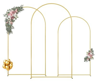 VEVOR Support de Fond Arche de Mariage, Lot de 3, Support Stable Métal, 2390 mm, 2200 mm, 1970 mm, Barre Transversale de Châssis, Facile à Assembler, pour Anniversaire, Célébration, Cérémonie, Doré