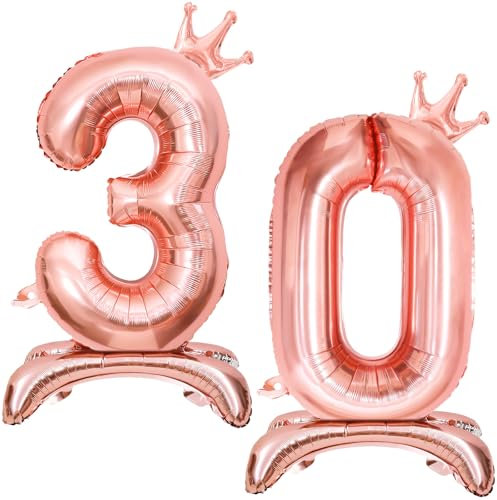 Luftballon 30 Geburtstag, Stehend Folienballon 30 Zahlen Luftballon Roségold 32/81cm Folienballon Geburtstag Deko Mädchen Frau