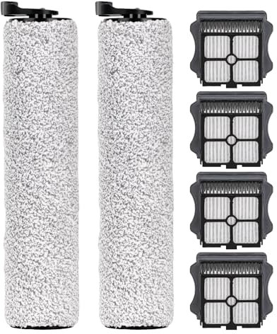 Floor One S3 Lot de 6 rouleaux brosses de rechange et filtres HEPA compatibles avec Tineco Floor One S3/iFloor 3, aspirateur humide et sec sans fil, 2 rouleaux brosses, 4 filtres HEPA, pièces de