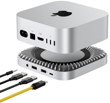Neuer M4/2024 Mac Mini Hub & Ständer mit 40 Gbit/s NVMe/M.2 SSD-Gehäuse für alle neuen Mac Mini M4/M4Pro, Aluminium Mac Mini M4 Dock, USB A*2, USB-C Host, 3,5 Audio Mac Mini Zubehör