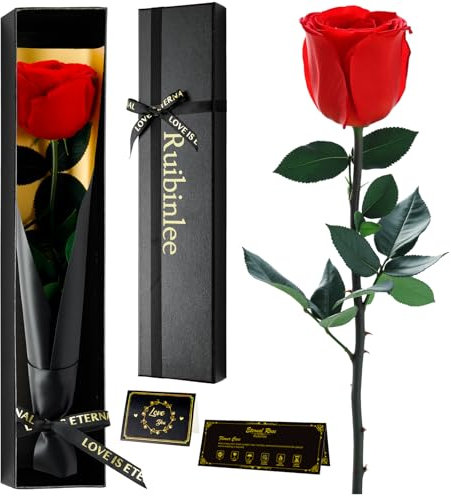 Vera Rosa Eterna Regali Festa della Mamma Regalo Donna, Rosa Stabilizzata con Steli Idee Regalo per Moglie,Fidanzata, Madre, Sorella, Cognata, Migliore Amica, Suocera e Amica,Rosa Rossa