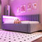 FEZTOY Polsterbett Schlafsofa 90x200, mit LED und hydraulischem Stauraum, Bettgestell mit Lattenrost,Tagesbett Samtstoff Bettsofa Gästebett Jugendbett, ohne Matratze, Hellgrau