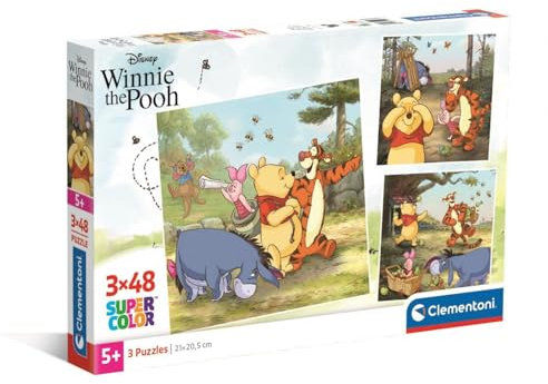 Clementoni Puzzle 3x48 Disney Winnie The Pooh 144 Stücke für Kindern 5-8 Jahre, Cartoon, Geschenk für Kinder, Puzzle für Kinder, Made in Italy, 25063