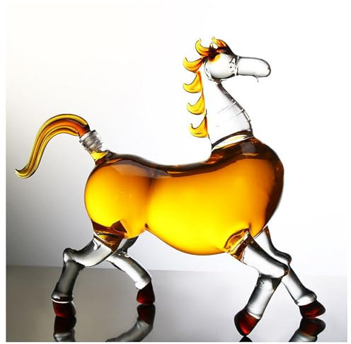 Botella de whisky con forma de caballo, soplada a mano, elegante botella de vidrio de boro para whisky, escocés, ron, bourbon y otros licores, 500/1000 ml (500 ml)