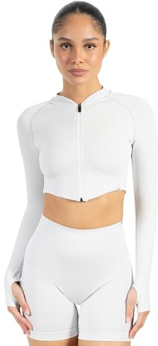 SMILODOX Crop Jacke Damen Harly, Seamless Trainingsjacke mit Stehkragen, Reißverschluss & Daumenlöchern, ideal für Sport, Warm-up, Freizeit, Layering, Yoga, Training & moderne Activewear
