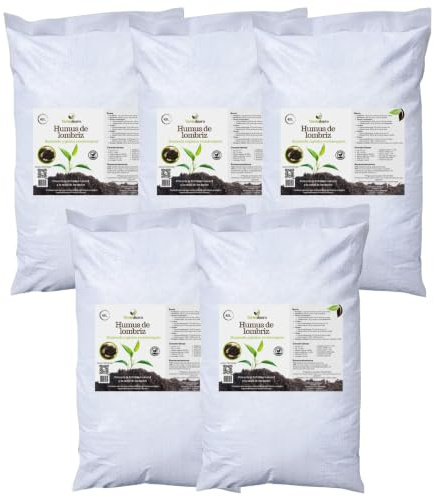 Humus de Lombriz 200L Pack 5 Sacos de 40L Abono Plantas 100% Natural y Ecológico Fertilizante Orgánico para Huerto Jardín Macetas y Cultivos Aporta Nutrientes Mejora y Enriquece el Suelo y Sustrato