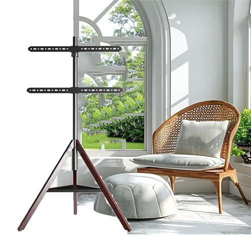 GUODDM TV Floor Stand - LCD TV Frame Floor Stand, Portable TV Stand Tripod Mount, for 32-75 Inch Flat and Curved TV Screens, Floor TV Stand with Shelf, Adjustable Height Swivel, Up To 50kg