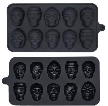 BOOSHMall 2 Stück Totenkopf Backform, Halloween Kochen Silikonform, Schädel Schokoladenformen, für Halloween Party Kuchen Deko, Schwarz