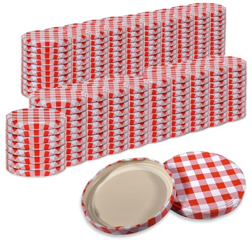 Oputec 200 x Schraubdeckel TO 82 Rot-Weiß kariert – Ersatzdeckel für Einmachgläser | Twist Off Deckel, luftdicht & lebensmittelecht | Einmachdeckel für Marmelade, Einkochen & Vorrat | Made in EU