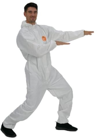 ZVG zetDress® – Overall secutex® pro 5/6, weiß, Partikel- und begrenzt spritzdichte Chemikalienschutz, III/CE 0624/Typ 5B + 6B Schutzanzug, M, L, XXL, XXXL, Einwegoverall, Anzug, Kaputze (XXXL)