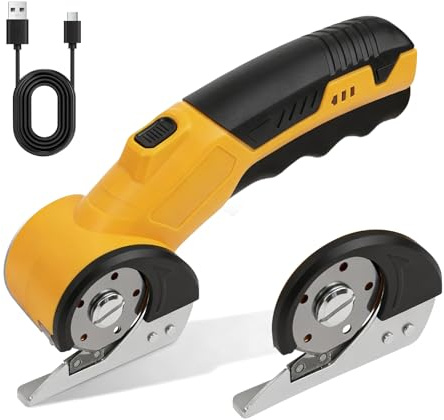 Ciseaux Électriques Sans Fil 3,6 V, Ciseaux Electrique Tissu Couture, Mini Cutter Électrique, Ciseaux Universels Sans Fil, Cutter Rotatif pour Carton Cuir Feutre Tapis Papier Plastique(Jaune)