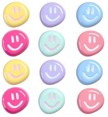 12-Pack Colorful Fridge Magnets with Smiley Faces, Strong Small Magnets for Notes and Photos, Cute Fridge Magnet Board Set for Home and Office Organization