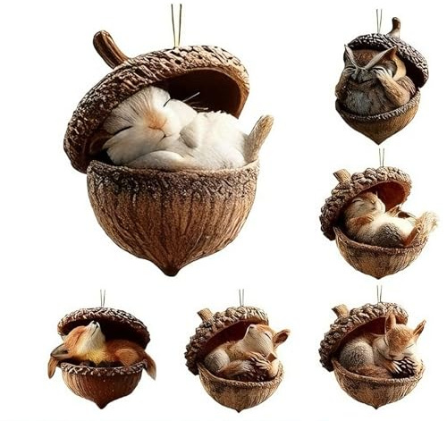 6Stk Forests Animal Acorn Ornaments | 3D Waldtiere Tannenzapfen | Hängender Tierischer Dekorativer Tannenzapfen Anhänger | Süß Waldbewohner Figur Weihnachtsbaumdekoration für Zuhause