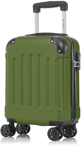 YONSLY Koffer Suitcase S Olive, Trolley Reisekoffer, Rollkoffer Handgepäck mit 4 Rollen 360°, Hartschalenreisekoffer, Zahlenschloss, Weicher Gummigriff