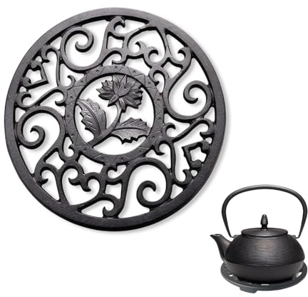 fKiZanthene Cast Iron Trivet Round Teapot Stand 11.5 cm for Kitchen Table and Dining Use
