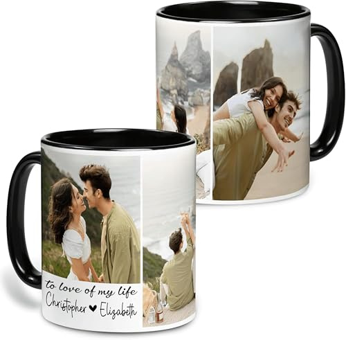 EKAM Personalised Valentine’s Day Mug - Custom Photo Coffee Mug “Love of My Life” – Romantic Gift for Him Her, Couples, Husband, Wife