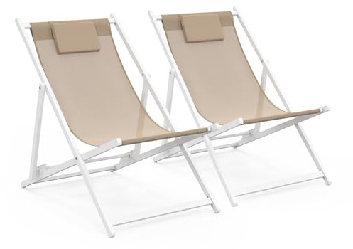 IDMarket - Lot von 2 Chiliennes aus weißem Metall LOTA Leinwand Textilene beige