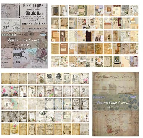 UMCHU 200 Stück Vintage Dekorative Blumen Decoupage-Karton, für Tagebücher | Leichtes Papier, 14 × 10 cm, im Retro-Stil, Zuschneidbar, Leicht Abzureißen, Saugfest, Geeignet für DIY-Bastelprojekte