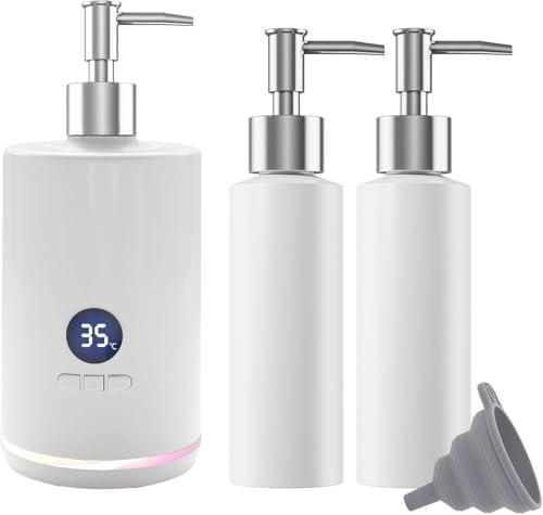 Massage Oil Warmer with Two Oil Bottle Dispenser for Heating Liquids Such as Essential Oils, lotions and Shower gels for Home, Professional Salons, spa White