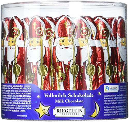 Riegelein Schokonikolaus Massiv aus Vollmilch-Schokolade – 58 Schokoweihnachtsmänner (je 14g) – Zertifizierte Fairtrade Weihnachtsmänner – Ideal als Adventskalender Befüllung und zum Nikolaus