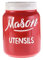 Red Mason Jar Kitchen Utensil Holder for Kitchen Counter - Rustic Ceramic Utensil Crock for Spoons, Spatulas & Cooking Tools - Farmhouse Decor for Countertop - Unique Vintage Container and Organizer