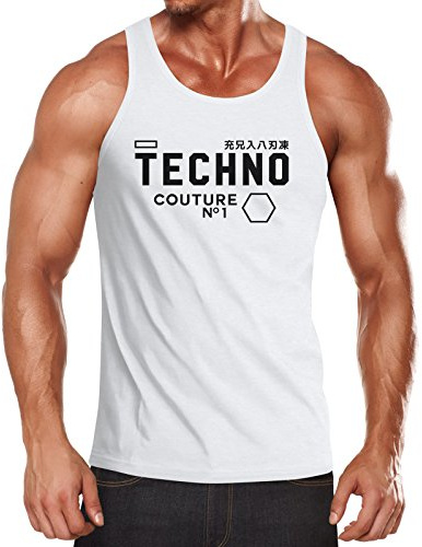 Neverless Techno Tank-Top Herren Muskelshirt Muscle Shirt Weiss XL