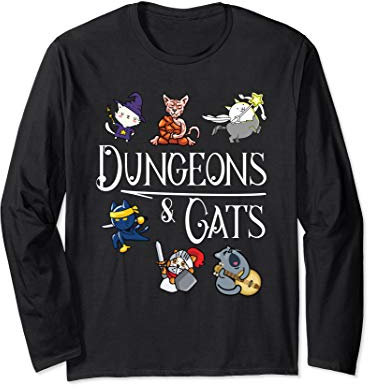 Dungeons and Cats Funny Dragon Cat Kitten Lover Kitty Gift Long Sleeve T-Shirt
